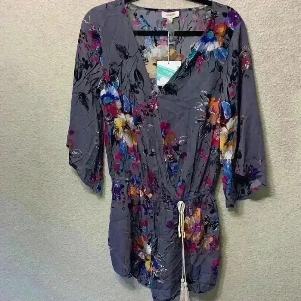 NWT Umgee Romper sz L purple floral summer casual festival concert boho bohemian